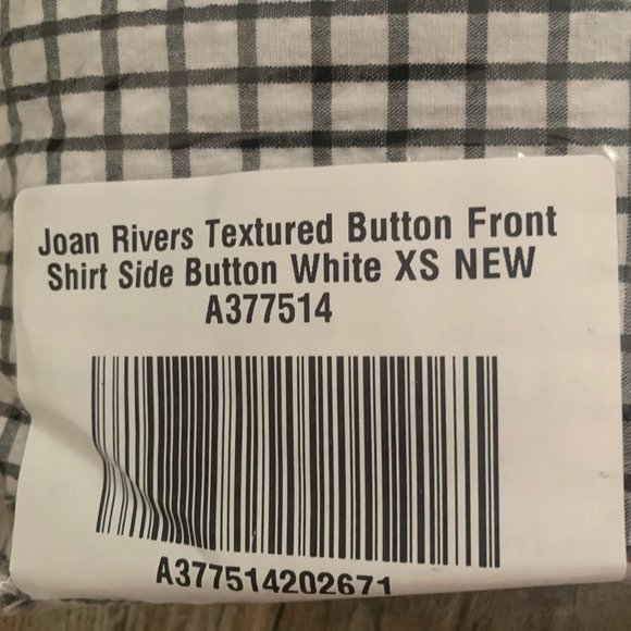 NWT JOAN RIVERS TEXTURED BUTTON FRONT SHIRT W/SIDE BUTTONS WHITE/BLACK XS, XXS - Picture 13 of 14